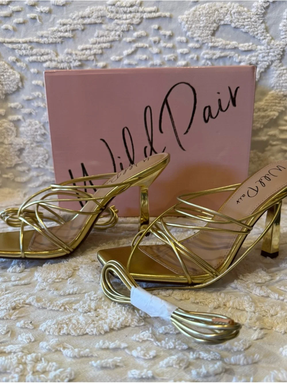 Wild Pair Metallic Gold Strappy Square-Toe Heels #641